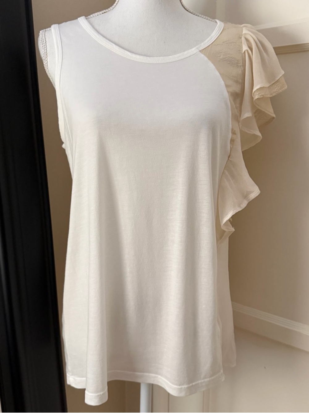 Women's Ivory Ruffle Shoulder Tank Top